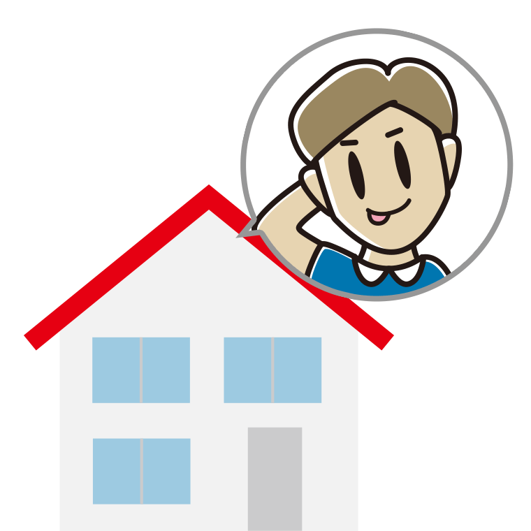 一戸建てでテヘヘな男性のイラスト【色あり、背景なし】透過PNG