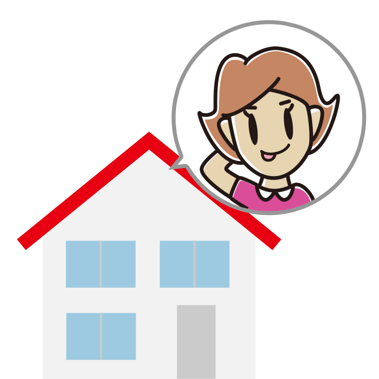 一戸建てでテヘヘな女性のイラスト【色あり、背景なし】透過PNG