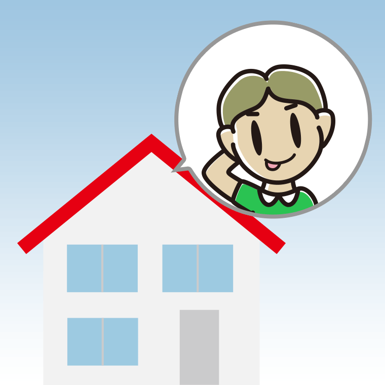 一戸建てでテヘヘな小学生男子のイラスト【色、背景あり】PNG