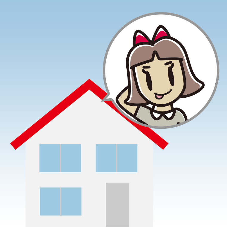 一戸建てでテヘヘな小学生女子のイラスト【色、背景あり】PNG