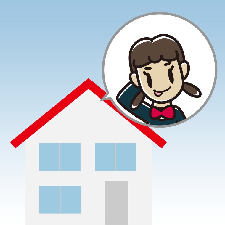 一戸建てでテヘヘな女子中学生のイラスト【色、背景あり】PNG