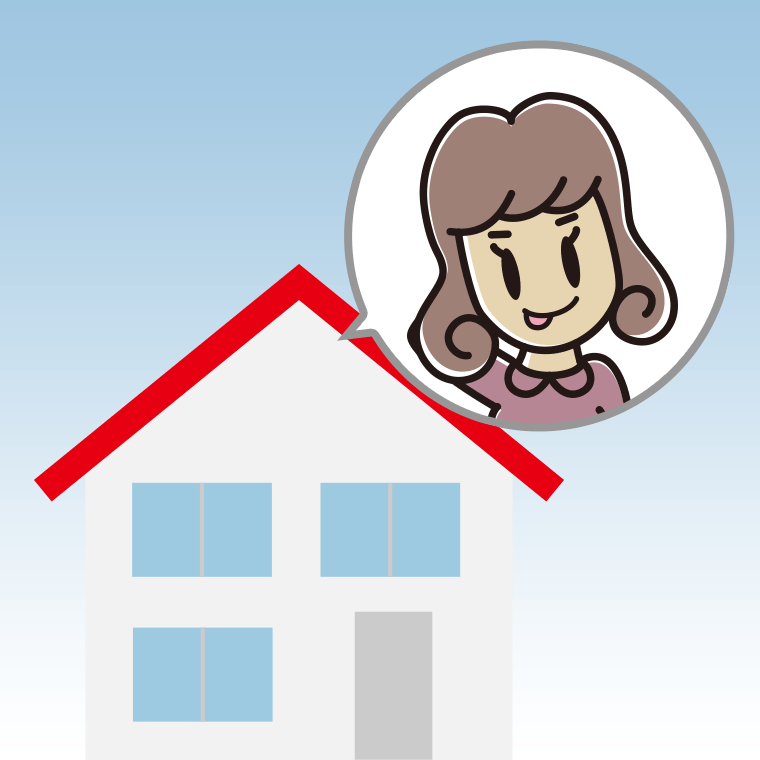 一戸建てでテヘヘな女子大学生のイラスト【色、背景あり】PNG