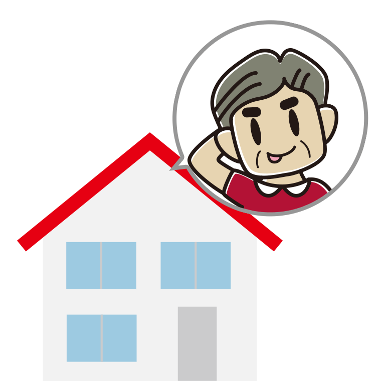 一戸建てでテヘヘなおじさんのイラスト【色あり、背景なし】透過PNG