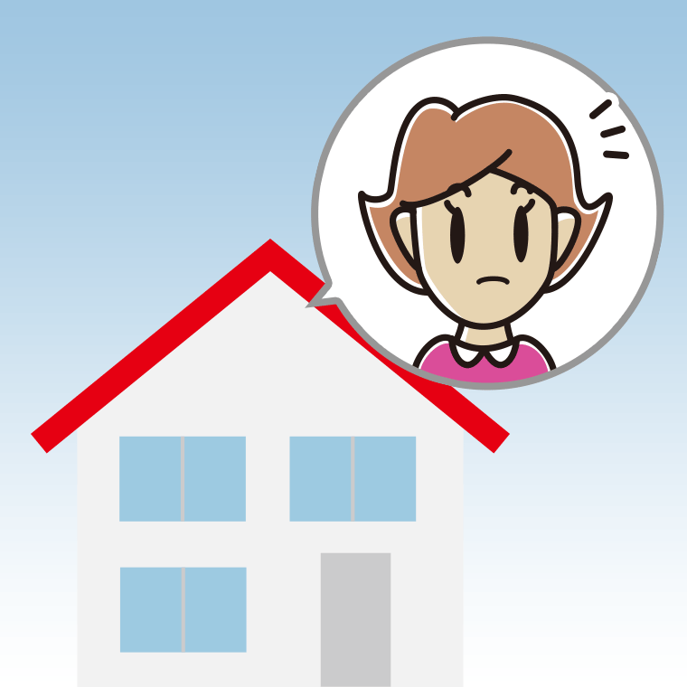 一戸建てで何かに気付く女性のイラスト【色、背景あり】PNG