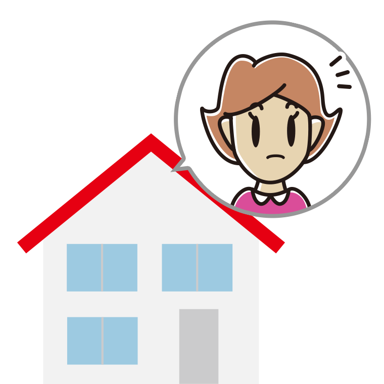 一戸建てで何かに気付く女性のイラスト【色あり、背景なし】透過PNG