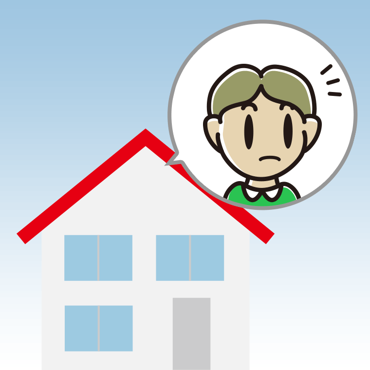 一戸建てで何かに気付く小学生男子のイラスト【色、背景あり】PNG