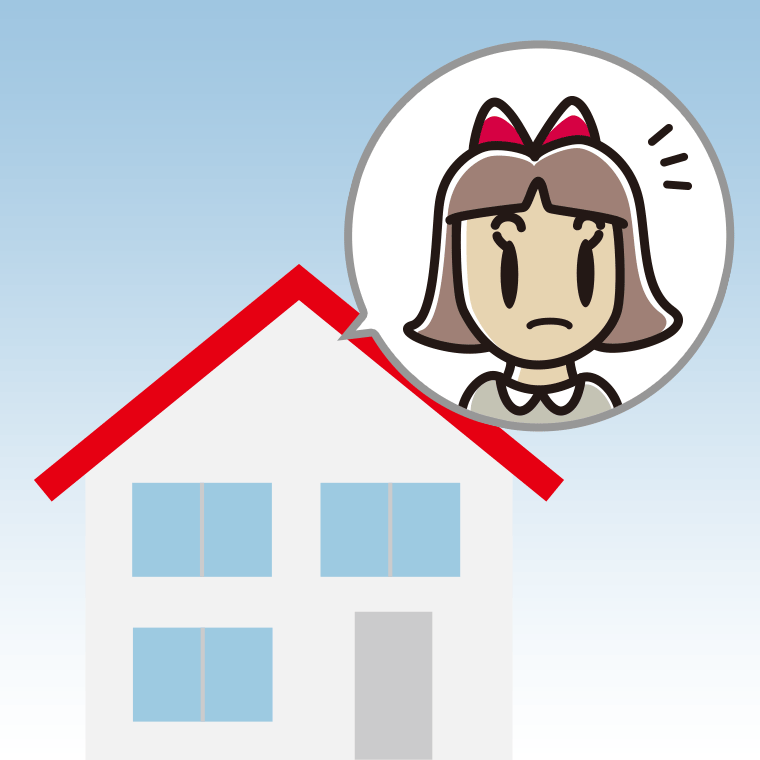 一戸建てで何かに気付く小学生女子のイラスト【色、背景あり】PNG
