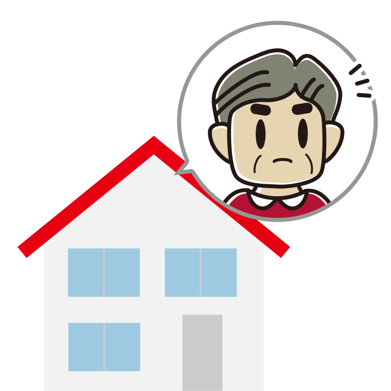 一戸建てで何かに気付くおじさんのイラスト【色あり、背景なし】透過PNG