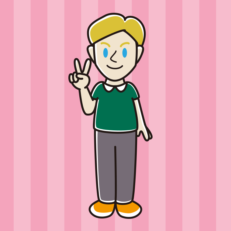 ピースをする外国人男性のイラスト【色、背景あり】PNG