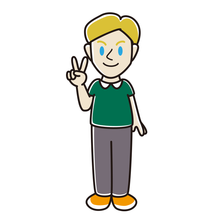 ピースをする外国人男性のイラスト【色あり、背景なし】透過PNG