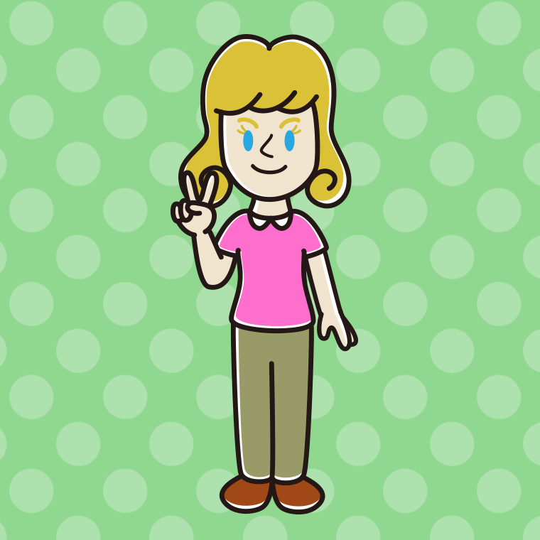 ピースをする外国人女性のイラスト【色、背景あり】PNG