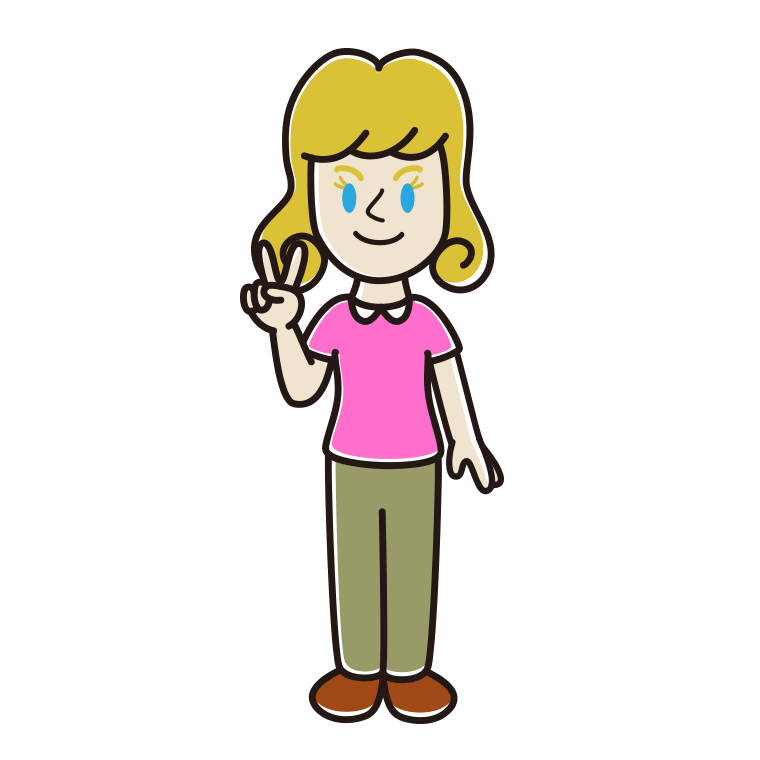 ピースをする外国人女性のイラスト【色あり、背景なし】透過PNG