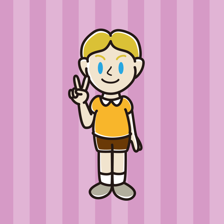 ピースをする外国人の男の子のイラスト【色、背景あり】PNG