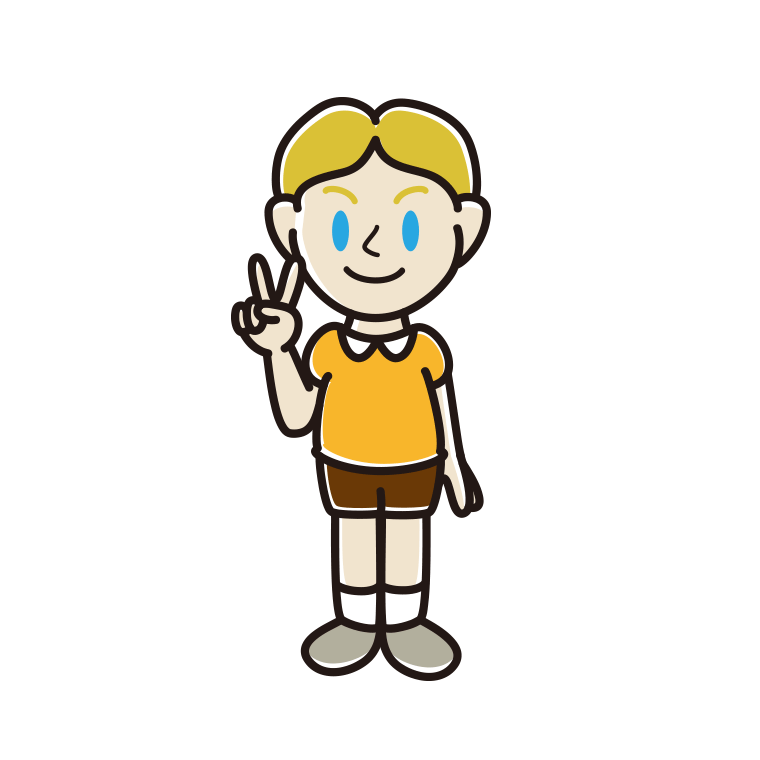 ピースをする外国人の男の子のイラスト【色あり、背景なし】透過PNG