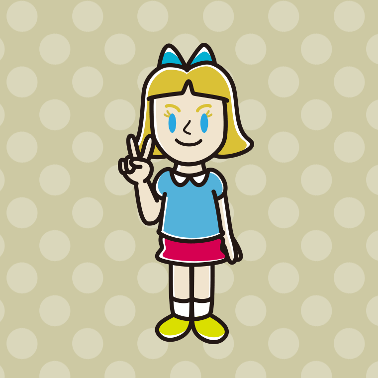 ピースをする外国人の女の子のイラスト【色、背景あり】PNG