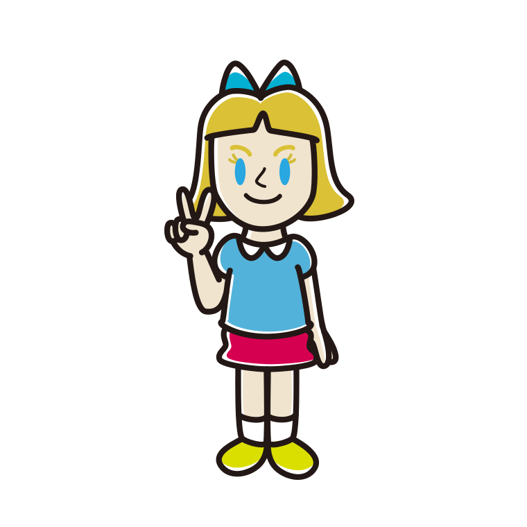 ピースをする外国人の女の子のイラスト【色あり、背景なし】透過PNG