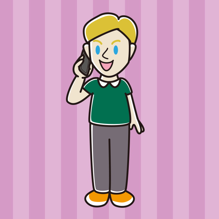 スマホで電話する外国人男性のイラスト【色、背景あり】PNG