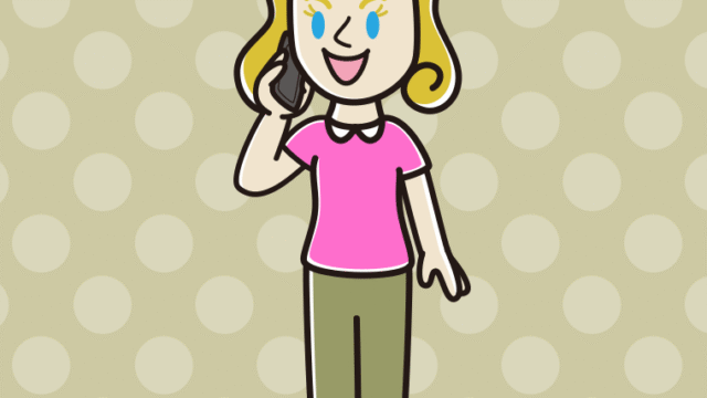 スマホで電話する外国人女性のイラスト【色、背景あり】PNG