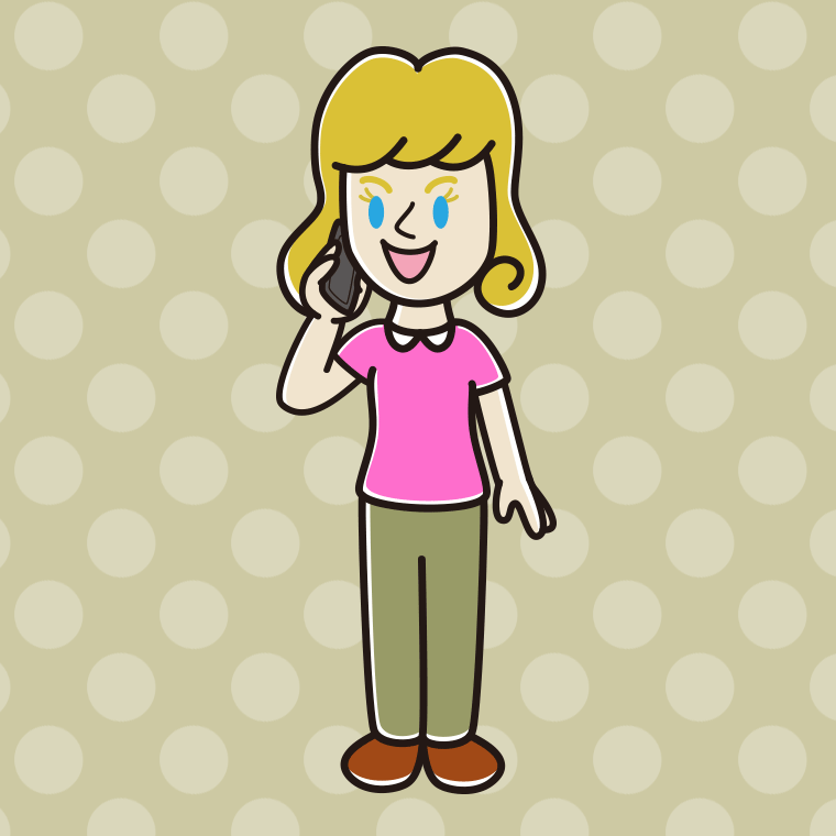 スマホで電話する外国人女性のイラスト【色、背景あり】PNG