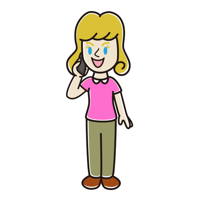 スマホで電話する外国人女性のイラスト【色あり、背景なし】透過PNG