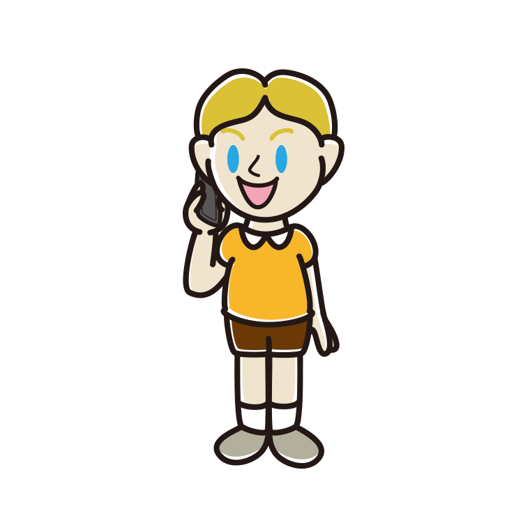 スマホで電話する外国人の男の子のイラスト【色あり、背景なし】透過PNG