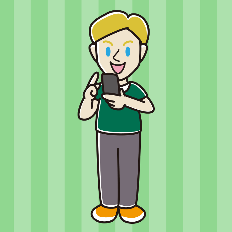 スマホを使う外国人男性のイラスト【色、背景あり】PNG