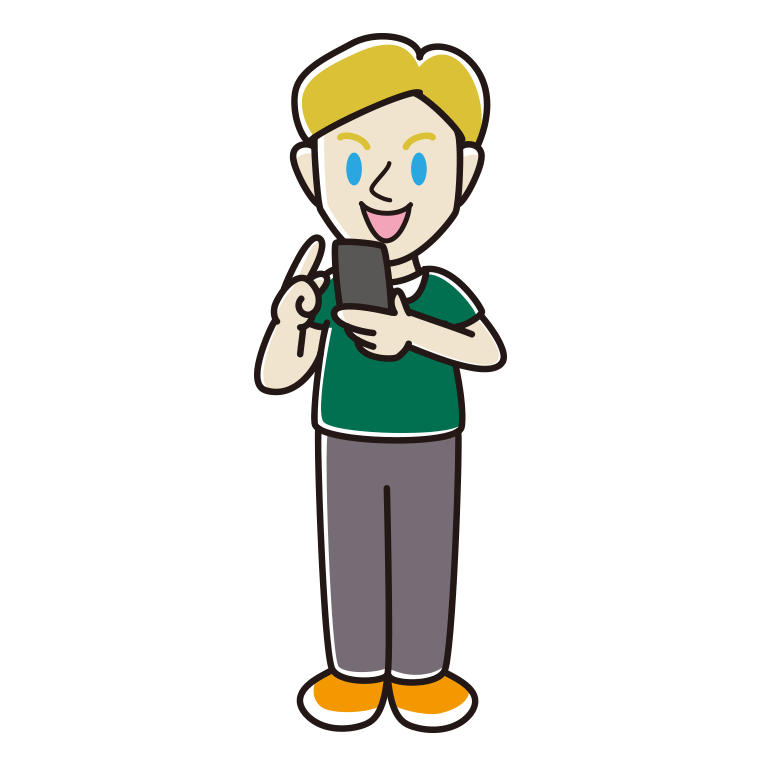 スマホを使う外国人男性のイラスト【色あり、背景なし】透過PNG