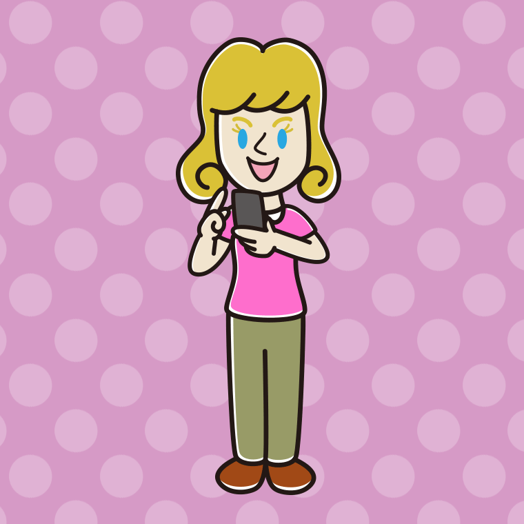 スマホを使う外国人女性のイラスト【色、背景あり】PNG