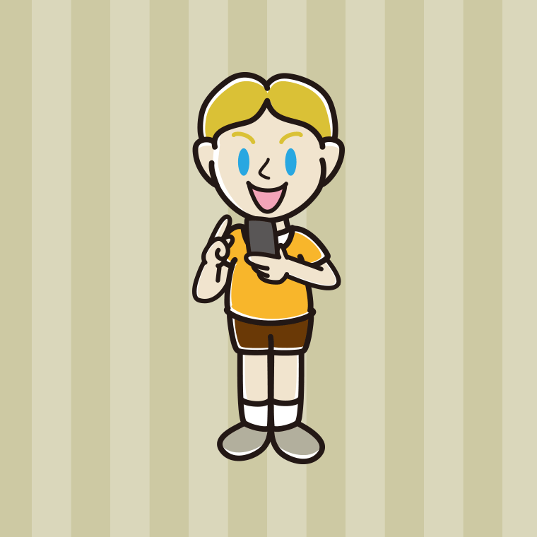 スマホを使う外国人の男の子のイラスト【色、背景あり】PNG