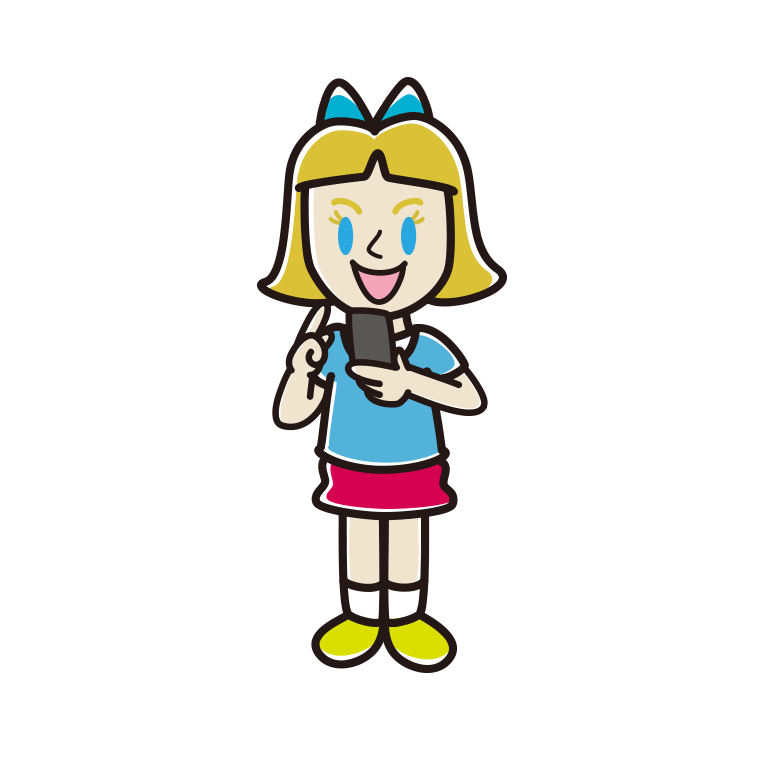 スマホを使う外国人の女の子のイラスト【色あり、背景なし】透過PNG