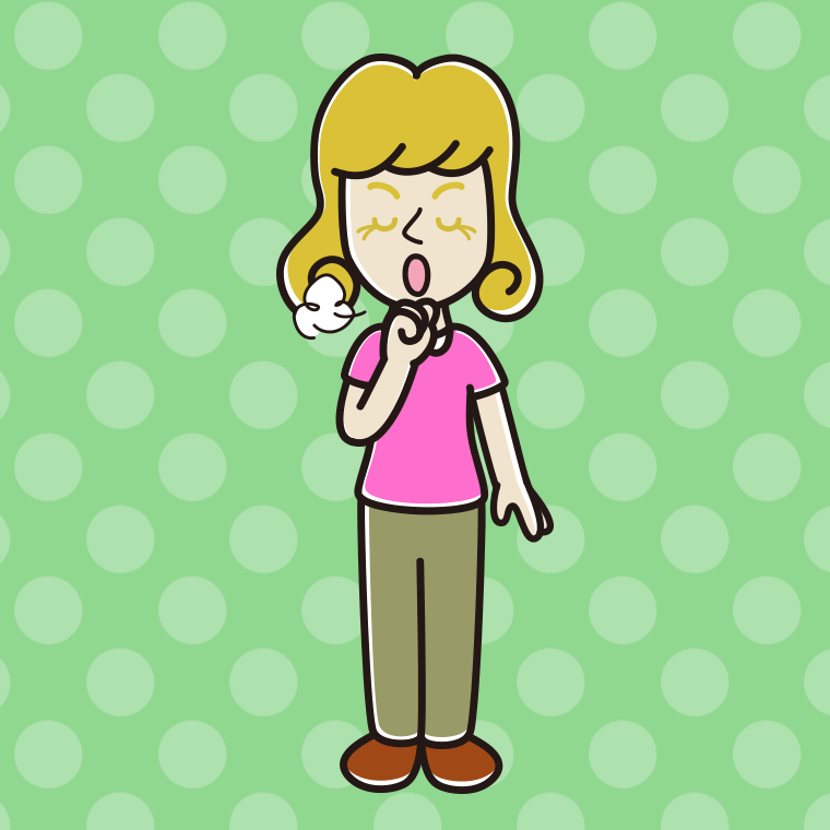 咳払いする外国人女性のイラスト【色、背景あり】PNG