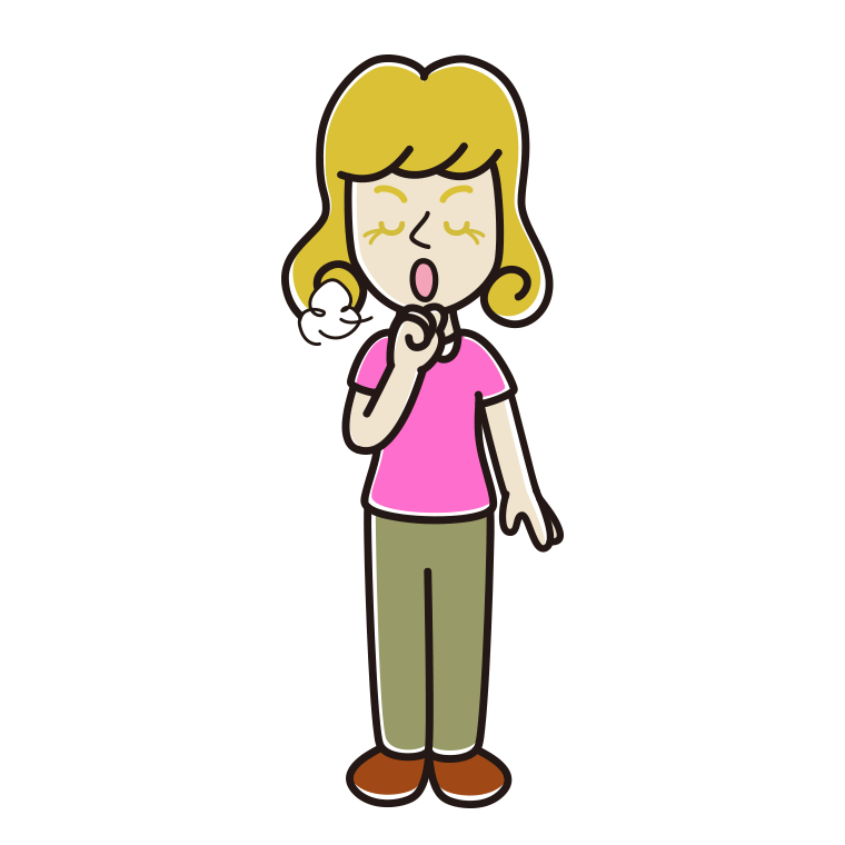 咳払いする外国人女性のイラスト【色あり、背景なし】透過PNG
