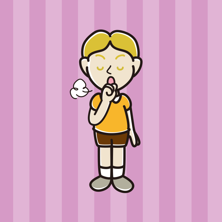 咳払いする外国人の男の子のイラスト【色、背景あり】PNG