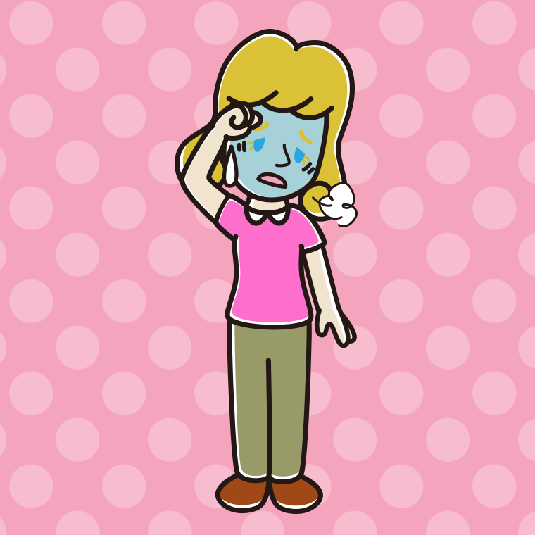 具合が悪い外国人女性のイラスト【色、背景あり】PNG