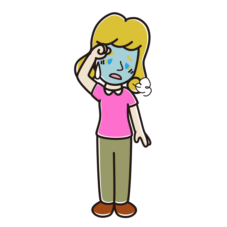 具合が悪い外国人女性のイラスト【色あり、背景なし】透過PNG