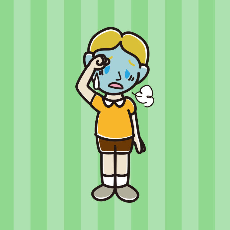 具合が悪い外国人の男の子のイラスト【色、背景あり】PNG