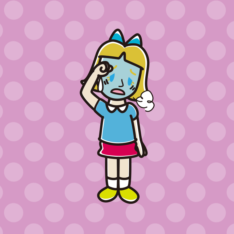 具合が悪い外国人の女の子のイラスト【色、背景あり】PNG