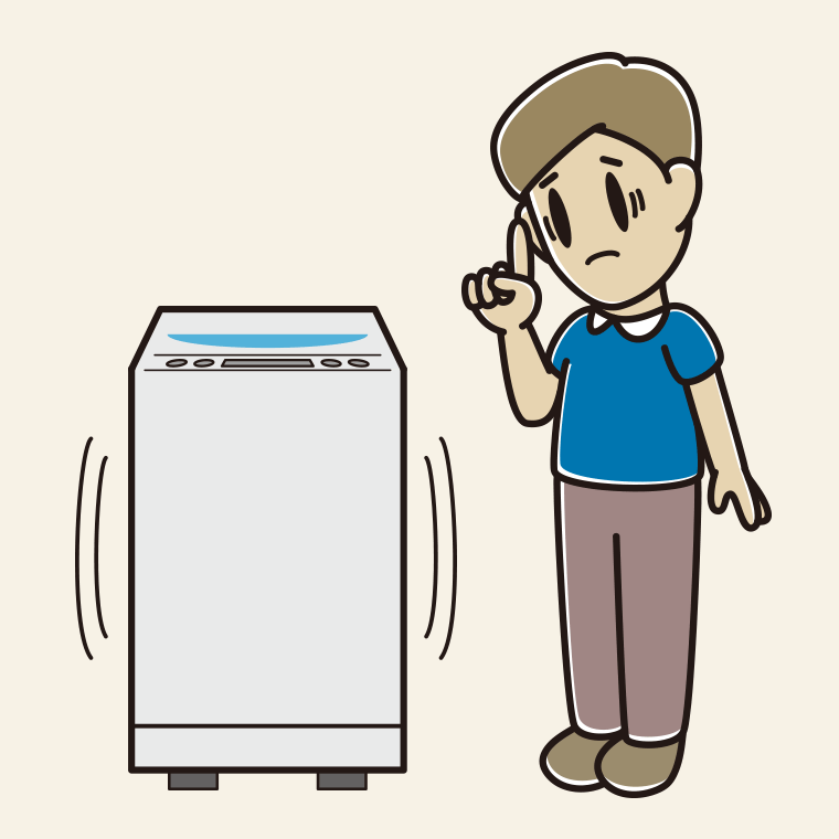 縦型洗濯機で困る男性のイラスト【色、背景あり】PNG