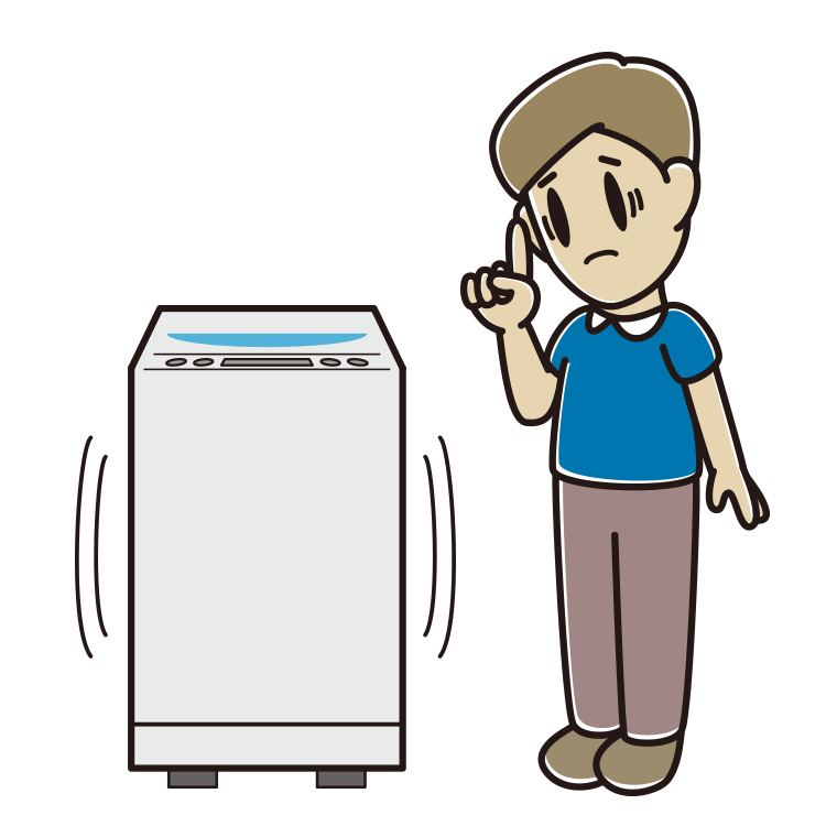 縦型洗濯機で困る男性のイラスト【色あり、背景なし】透過PNG