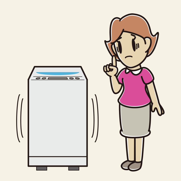 縦型洗濯機で困る女性のイラスト【色、背景あり】PNG