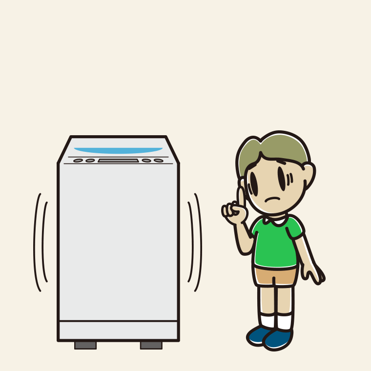 縦型洗濯機で困る小学生男子のイラスト【色、背景あり】PNG
