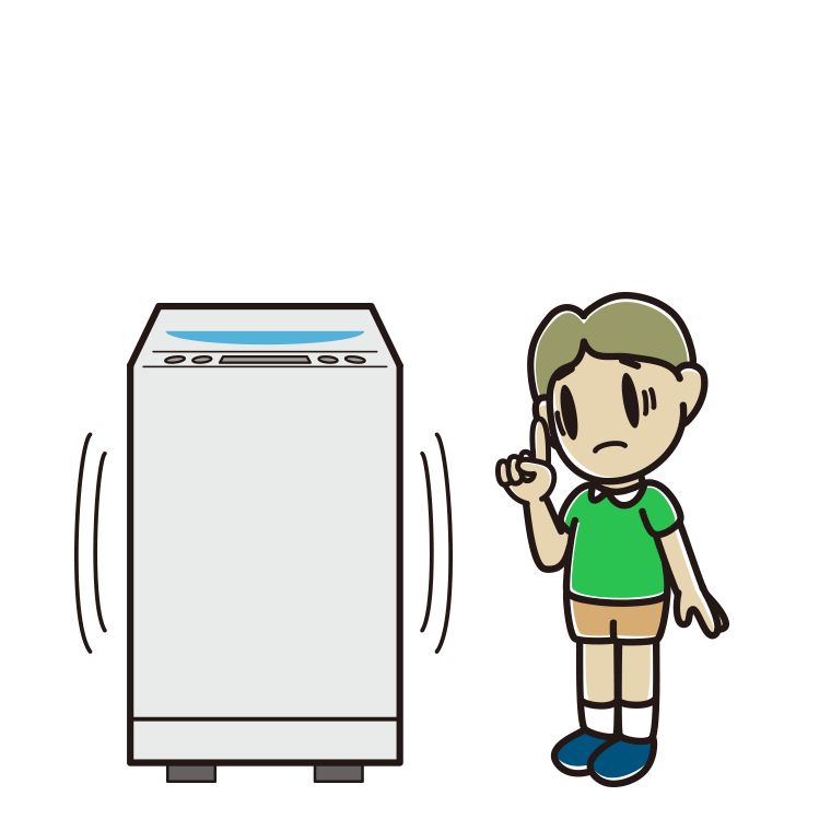 縦型洗濯機で困る小学生男子のイラスト【色あり、背景なし】透過PNG