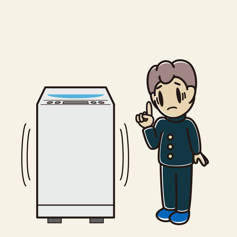 縦型洗濯機で困る男子中学生のイラスト【色、背景あり】PNG
