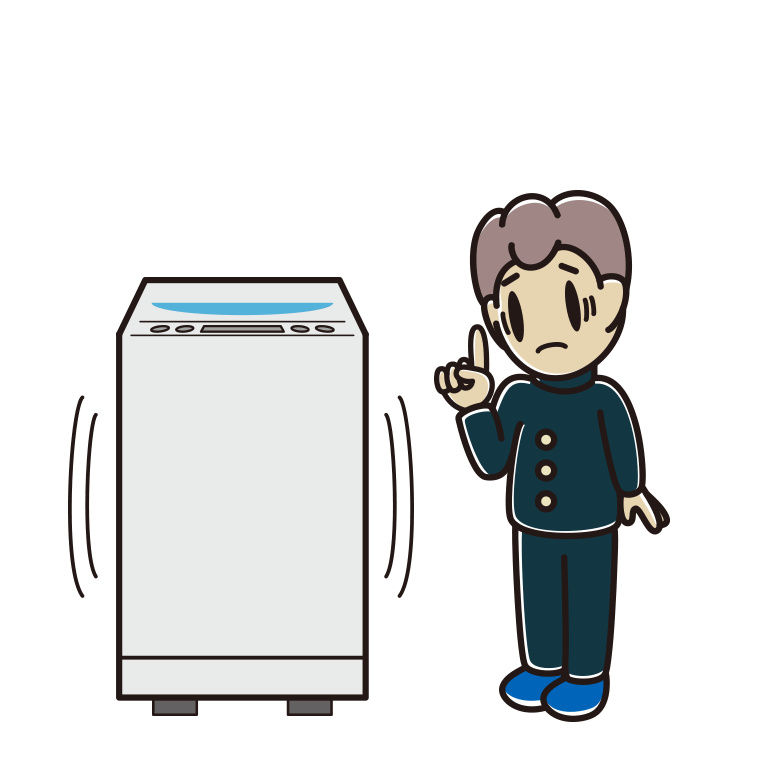 縦型洗濯機で困る男子中学生のイラスト【色あり、背景なし】透過PNG