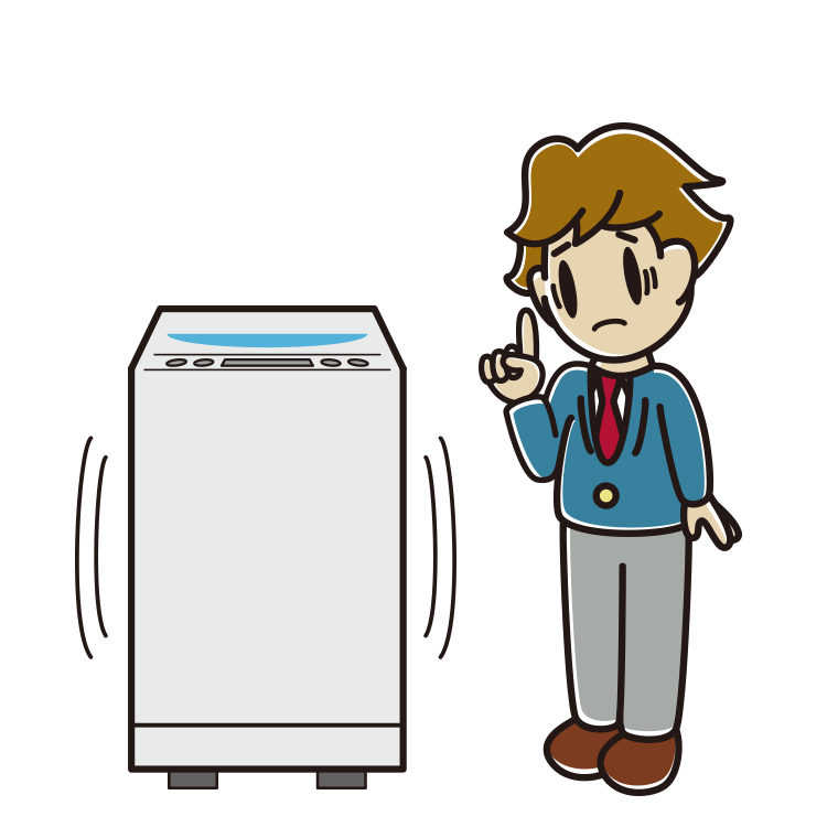 縦型洗濯機で困る男子高校生のイラスト【色あり、背景なし】透過PNG