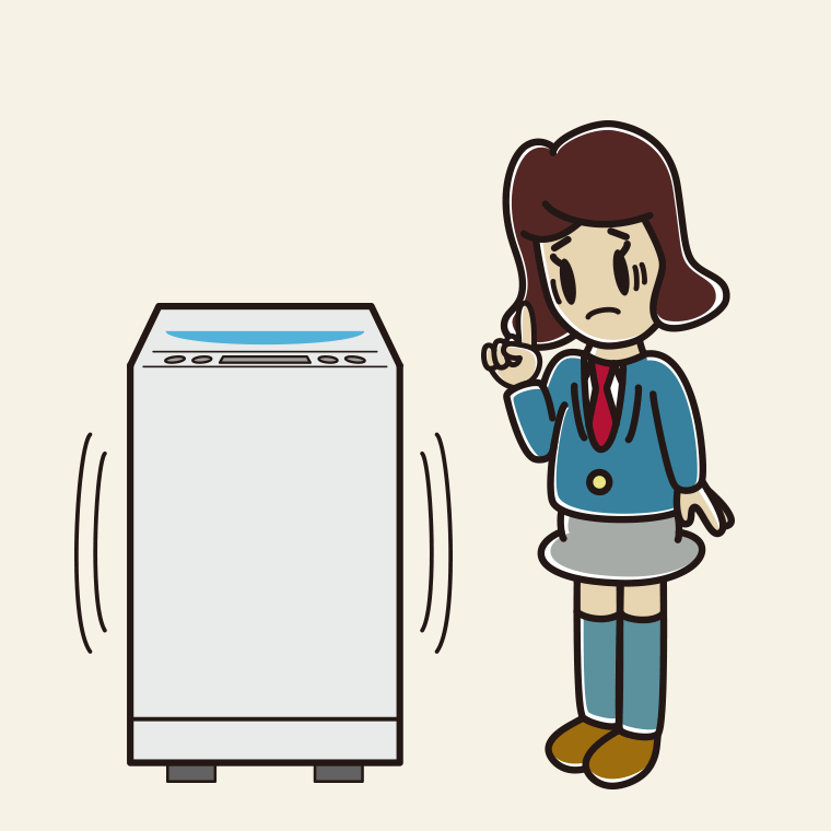 縦型洗濯機で困る女子高校生のイラスト【色、背景あり】PNG