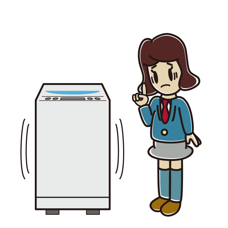 縦型洗濯機で困る女子高校生のイラスト【色あり、背景なし】透過PNG
