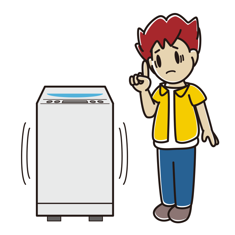 縦型洗濯機で困る男子大学生のイラスト【色あり、背景なし】透過PNG