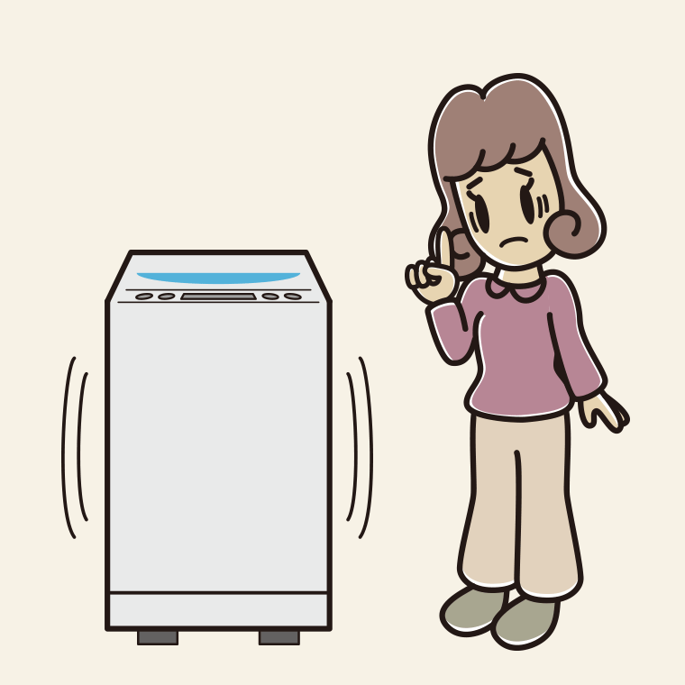 縦型洗濯機で困る女子大学生のイラスト【色、背景あり】PNG