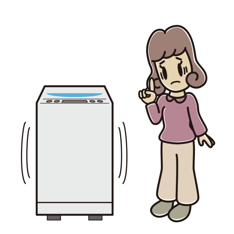 縦型洗濯機で困る女子大学生のイラスト【色あり、背景なし】透過PNG